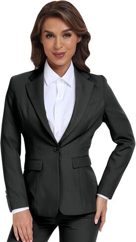 Women's Long Sleeve Blazers Open Front One Button Notch Lapel Business Office Jacket Coats Casual Outfits for Work in Kuwait