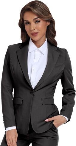 Women's Long Sleeve Blazers Open Front One Button Notch Lapel Business Office Jacket Coats Casual Outfits for Work in Kuwait