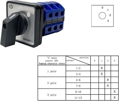 25A Changeover Rotary Cam Switch Three Postions 690V 3 Poles 12 Terminals Manual YMW26-25/3(01) in Saudi Arabia