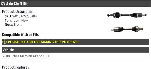 عمود محور السيرة الذاتية الأمامية - مجموعة من 2 - متوافق مع 2008-2014 Mercedes -Benz C300 in Kuwait