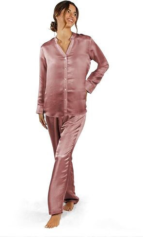 بيجامات الحرير الحرفي الفاخرة للنساء ، طوق الفرقة ، حرير التوت البري 27 موم in Kuwait