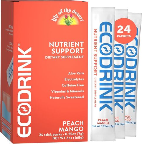 EcoDrink Multivitamin Energy Powder Drink Mix - Electrolytes Antioxidants Nutrients - Sugar and Caffeine Free - Peach Mango Flavor Powder, 30 Packets in Saudi Arabia