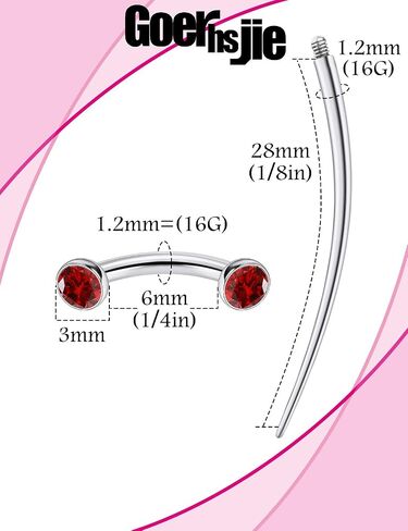 F136 Titanium 16g 6/8/10mm Eyebrow/Rook/Snug/Vertical-Labret/VCH/Snake-Eyes/Anti-Tragus/Christina/Daith/Belly-Button/Bridge/Hood/Surface Curved Barbell Piercing Jewelry for Women Men in Saudi Arabia