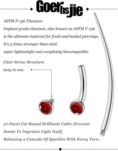 F136 Titanium 16g 6/8/10mm Eyebrow/Rook/Snug/Vertical-Labret/VCH/Snake-Eyes/Anti-Tragus/Christina/Daith/Belly-Button/Bridge/Hood/Surface Curved Barbell Piercing Jewelry for Women Men in Saudi Arabia