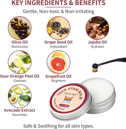 Natural Pet Tear Stain Remover Balm with Professional Brush – Safe, Gentle & Effective Eye Care for Dogs & Cats, Removes Tear Stains, Reduces Redness, Protects Sensitive Eyes, 1 oz in Kuwait