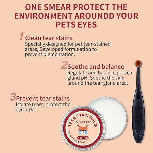 Natural Pet Tear Stain Remover Balm with Professional Brush – Safe, Gentle & Effective Eye Care for Dogs & Cats, Removes Tear Stains, Reduces Redness, Protects Sensitive Eyes, 1 oz in Kuwait