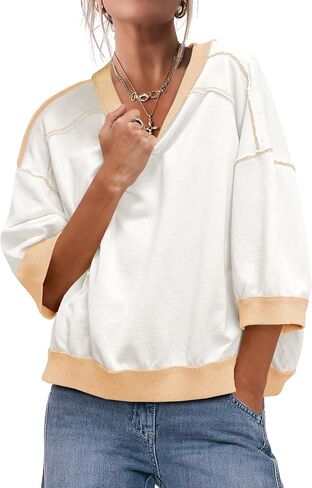 Fisoew Womens sweatshirt كبير الحجم 3/4 كم من الطبق in Saudi Arabia