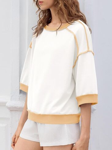 Fisoew Womens sweatshirt كبير الحجم 3/4 كم من الطبق in Saudi Arabia