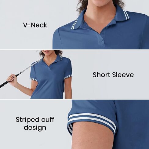 Womens Golf Polo Shirts Short Sleeve V Neck Collared Shirts Tennis Work Athletic Golf Tops in Saudi Arabia
