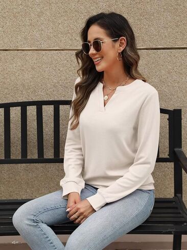 eadinve womens v الرقبة الأكمام طويلة الأكمام ذات الأكمام الخفيفة الوزن pullover لطيف الأزياء لطيف السقوط ملابس تونك قمم 2025 in Saudi Arabia
