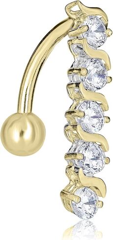 AVORA 10K Gold Simulated Diamond CZ Linear Belly Button Ring Body Jewelry (14 Gauge) in Saudi Arabia
