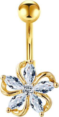 14G 316L Stainless Steel Flower Belly Button Ring,316L Navel Ring Piercing Jewelry for Women in Kuwait