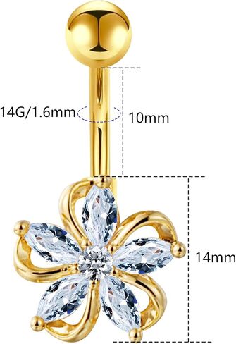 14G 316L Stainless Steel Flower Belly Button Ring,316L Navel Ring Piercing Jewelry for Women in Kuwait