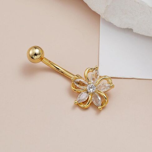 14G 316L Stainless Steel Flower Belly Button Ring,316L Navel Ring Piercing Jewelry for Women in Kuwait