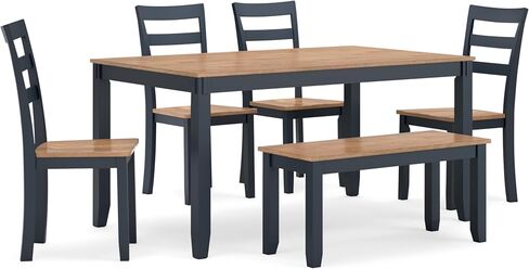 Signature Design by Ashley Erinberg Casual Dining Table with 4 Armless Upholstered Chairs and Bench, Set of 6, White & Light Gray in Kuwait
