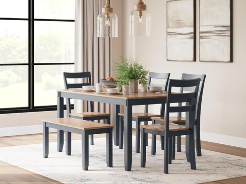 Signature Design by Ashley Erinberg Casual Dining Table with 4 Armless Upholstered Chairs and Bench, Set of 6, White & Light Gray in Kuwait
