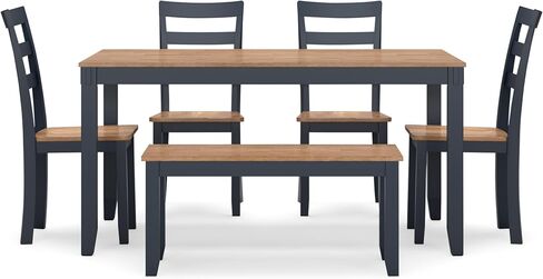Signature Design by Ashley Erinberg Casual Dining Table with 4 Armless Upholstered Chairs and Bench, Set of 6, White & Light Gray in Kuwait