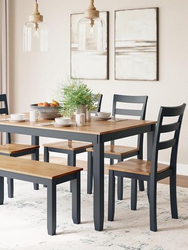 Signature Design by Ashley Erinberg Casual Dining Table with 4 Armless Upholstered Chairs and Bench, Set of 6, White & Light Gray in Kuwait