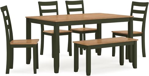 Signature Design by Ashley Erinberg Casual Dining Table with 4 Armless Upholstered Chairs and Bench, Set of 6, White & Light Gray in Kuwait