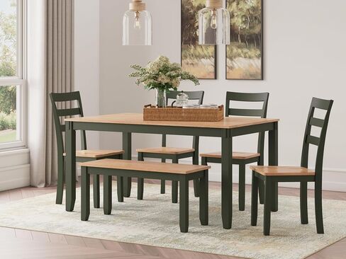 Signature Design by Ashley Erinberg Casual Dining Table with 4 Armless Upholstered Chairs and Bench, Set of 6, White & Light Gray in Kuwait