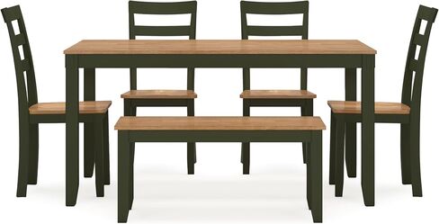 Signature Design by Ashley Erinberg Casual Dining Table with 4 Armless Upholstered Chairs and Bench, Set of 6, White & Light Gray in Kuwait