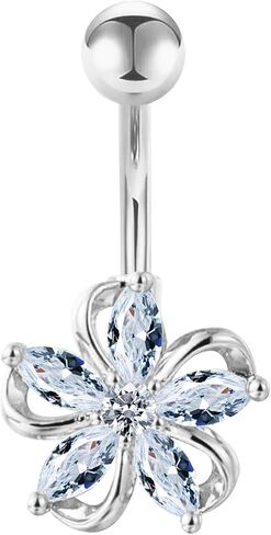 14G 316L Stainless Steel Flower Belly Button Ring,316L Navel Ring Piercing Jewelry for Women in Kuwait