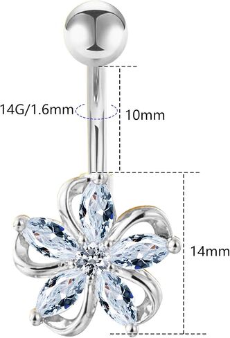 14G 316L Stainless Steel Flower Belly Button Ring,316L Navel Ring Piercing Jewelry for Women in Kuwait