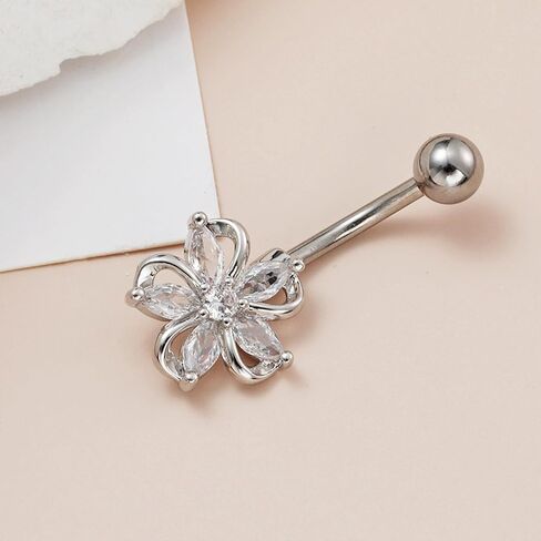 14G 316L Stainless Steel Flower Belly Button Ring,316L Navel Ring Piercing Jewelry for Women in Kuwait