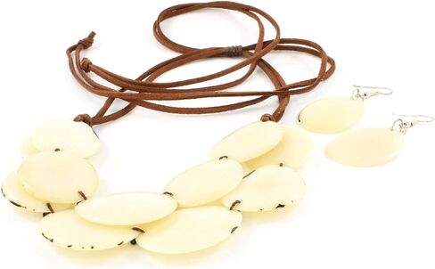 Teal Green Statement Necklace Set made of Tagua Nut, Double Layer Ethnic Artisan Jewelry for Women in Saudi Arabia