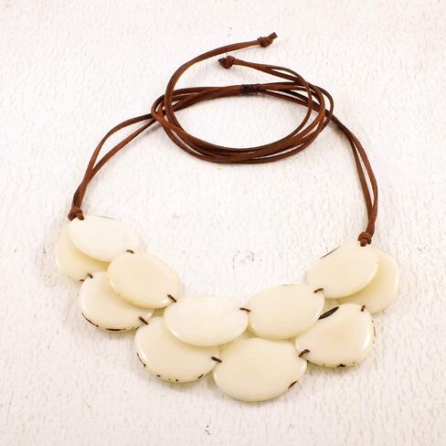 Teal Green Statement Necklace Set made of Tagua Nut, Double Layer Ethnic Artisan Jewelry for Women in Saudi Arabia