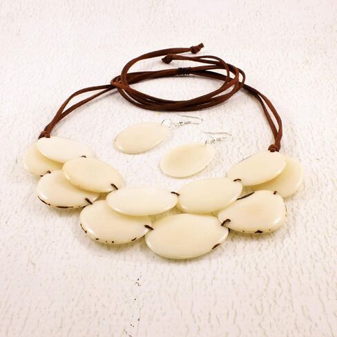 Teal Green Statement Necklace Set made of Tagua Nut, Double Layer Ethnic Artisan Jewelry for Women in Saudi Arabia