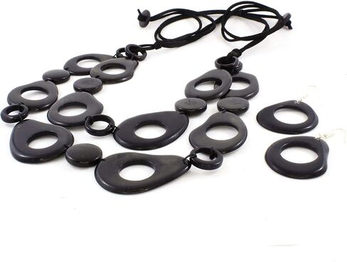 Teal Green Statement Necklace Set made of Tagua Nut, Double Layer Ethnic Artisan Jewelry for Women in Saudi Arabia