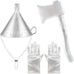 3 Pcs Silver Funnel Hat Axe Set Halloween Hat with Silvery Gloves Metallic Wizard Man Costume Accessories for Adult Kids Halloween Cosplay Party in Saudi Arabia