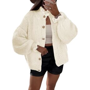 Saodimallsu Womens Ruffle Cardigan Oversized Button Up Fall Trendy Ribbed Knit Open Front Long Sleeve Loose Cute Sweater in Kuwait