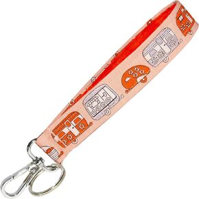 Blue and Silver Camper Keychain - Retro Camping Key Fob - 1 x 6 Inch Loop - Cute Purse or Wallet Strap - RV Accessories - Handmade by Green Acorn Kitchen in Kuwait