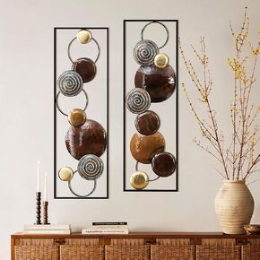 فن الجدار المعدني Luxenhome ، 2 قطعة مجردة جدار ديكور جدار معدني بني بني ، 36 "× 12" منحوتات جدار الحد الأدنى للمنزل ، غرفة المعيشة ، غرفة نوم ، غرفة طعام in Kuwait