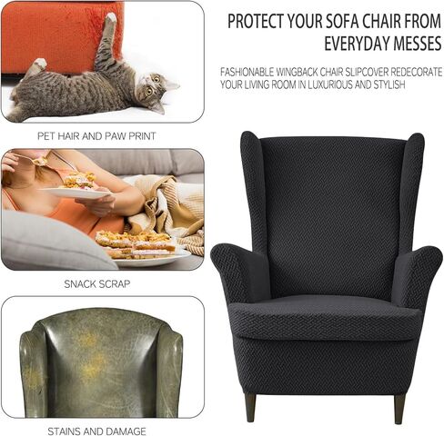غلاف كرسي Wingback ، 2 قطعة تمتد Jacquard Wingback كرسي Slippercovers Critice Wing Crafm Covers مع غطاء كرسي Slipcover Cairs مع قاع مرن - Matcha Green in Saudi Arabia