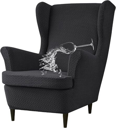 غلاف كرسي Wingback ، 2 قطعة تمتد Jacquard Wingback كرسي Slippercovers Critice Wing Crafm Covers مع غطاء كرسي Slipcover Cairs مع قاع مرن - Matcha Green in Saudi Arabia