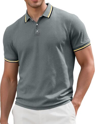Men's Golf Polo Shirts Short Sleeve Striped Casual Polo Shirts for Men Dry Fit Tennis T-Shirt Tops in Saudi Arabia