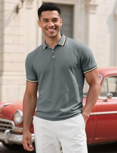 Men's Golf Polo Shirts Short Sleeve Striped Casual Polo Shirts for Men Dry Fit Tennis T-Shirt Tops in Saudi Arabia