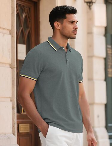 Men's Golf Polo Shirts Short Sleeve Striped Casual Polo Shirts for Men Dry Fit Tennis T-Shirt Tops in Saudi Arabia