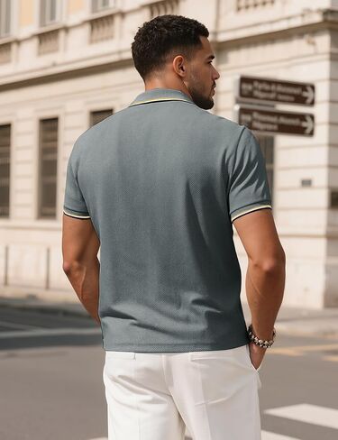 Men's Golf Polo Shirts Short Sleeve Striped Casual Polo Shirts for Men Dry Fit Tennis T-Shirt Tops in Saudi Arabia
