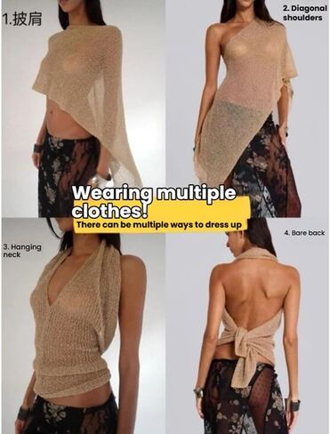 شبك الشبكة الشبكية Poncho Y2K خفيفة الوزن غير متماثل قبالة الكتف انظر من خلال Cover Up شال سترة in Saudi Arabia