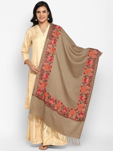 Zamour Women Embroidered Large Scarf Wrap in Faux Pashmina Wool, Indian Kashmiri Oversized Winter Scarves Wraps Stole Shawl in Kuwait