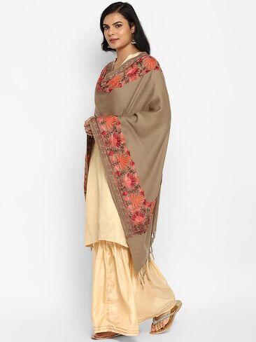 Zamour Women Embroidered Large Scarf Wrap in Faux Pashmina Wool, Indian Kashmiri Oversized Winter Scarves Wraps Stole Shawl in Kuwait