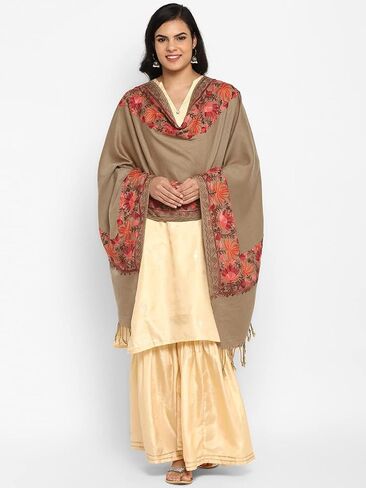 Zamour Women Embroidered Large Scarf Wrap in Faux Pashmina Wool, Indian Kashmiri Oversized Winter Scarves Wraps Stole Shawl in Kuwait