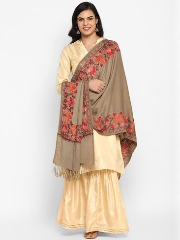 Zamour Women Embroidered Large Scarf Wrap in Faux Pashmina Wool, Indian Kashmiri Oversized Winter Scarves Wraps Stole Shawl in Kuwait
