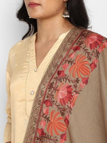 Zamour Women Embroidered Large Scarf Wrap in Faux Pashmina Wool, Indian Kashmiri Oversized Winter Scarves Wraps Stole Shawl in Kuwait