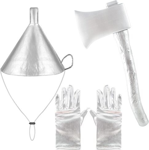 3 Pcs Silver Funnel Hat Axe Set Halloween Hat with Silvery Gloves Metallic Wizard Man Costume Accessories for Adult Kids Halloween Cosplay Party in Saudi Arabia