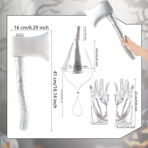 3 Pcs Silver Funnel Hat Axe Set Halloween Hat with Silvery Gloves Metallic Wizard Man Costume Accessories for Adult Kids Halloween Cosplay Party in Saudi Arabia
